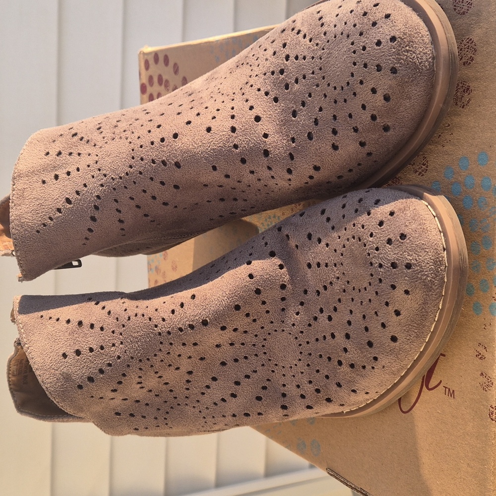 Sofft Taupe Suede Perforated Ankle Booties
